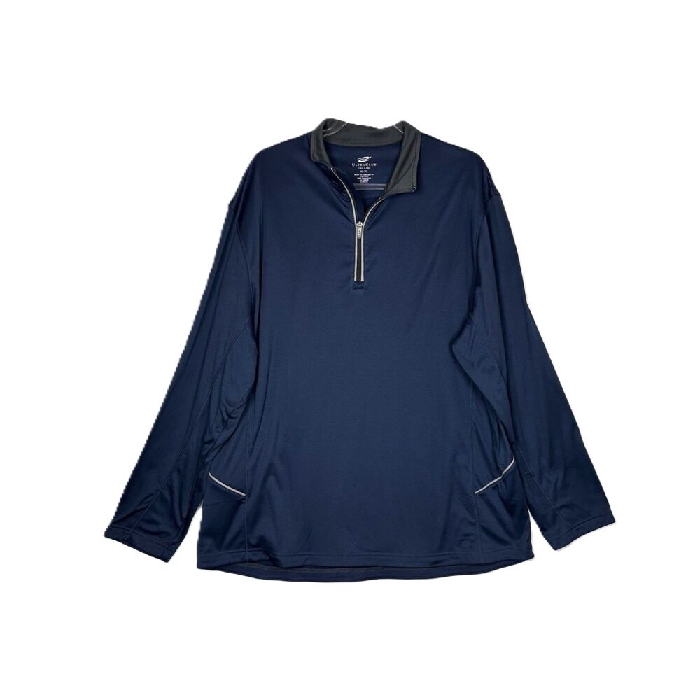 UltraClub Cool & Dry Men's 1/4 Zip Pullover Performance Golf Jacket XL Navy UPF